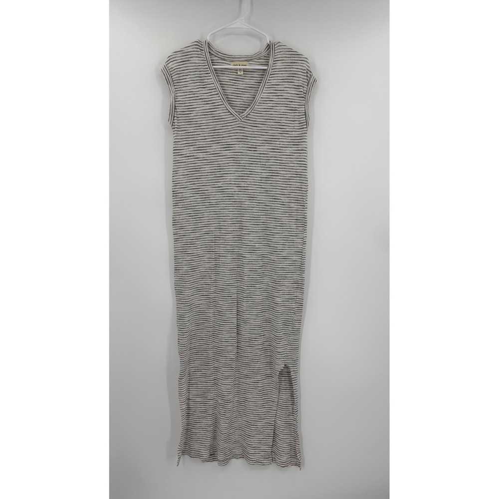 Cloth & Stone Anthropologie Striped V-Neck Midi Dress Grey White C1962-155 XS - Picture 3 of 11